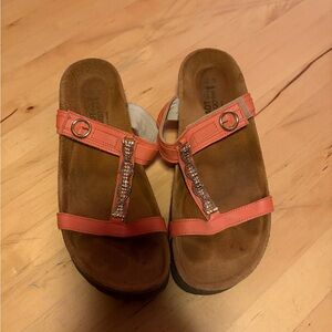 Naot Coral and Brown Sandals